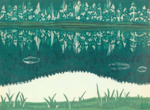 Original Linocut Landscape - Boundary Lake, British Columbia