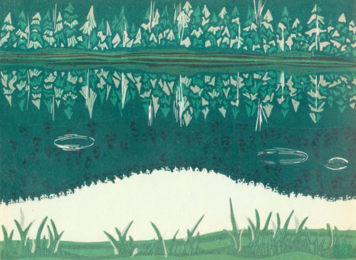 Original Linocut Landscape - Boundary Lake, British Columbia