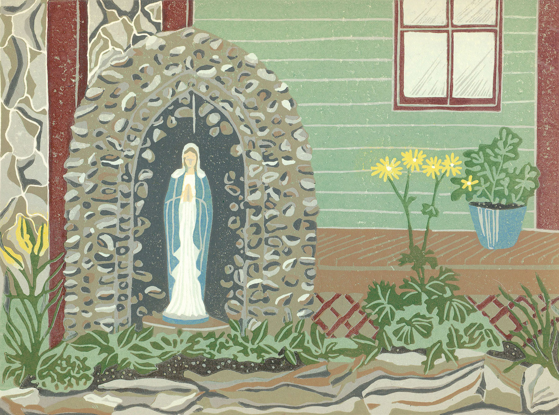 Original Linoleum Print for Sale Original Religious Linocut - St. Elie de Caxton, Quebec