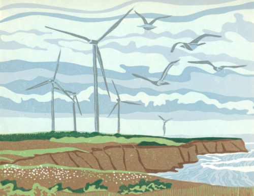 Original Linocut Landscape - Wings of the Wind, Tignish PEI