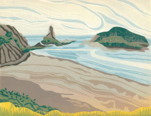 Original Linocut Landscape - Tidescape, Bay of Fundy, NS
