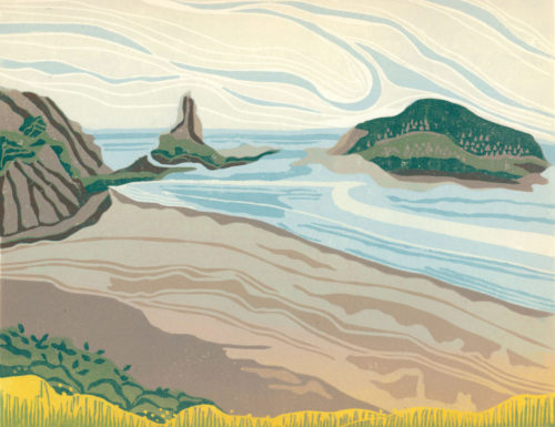 Original Linocut Landscape - Tidescape, Bay of Fundy, NS