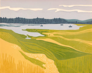 Original Linocut Landscape - Leighton Lake, British Columbia