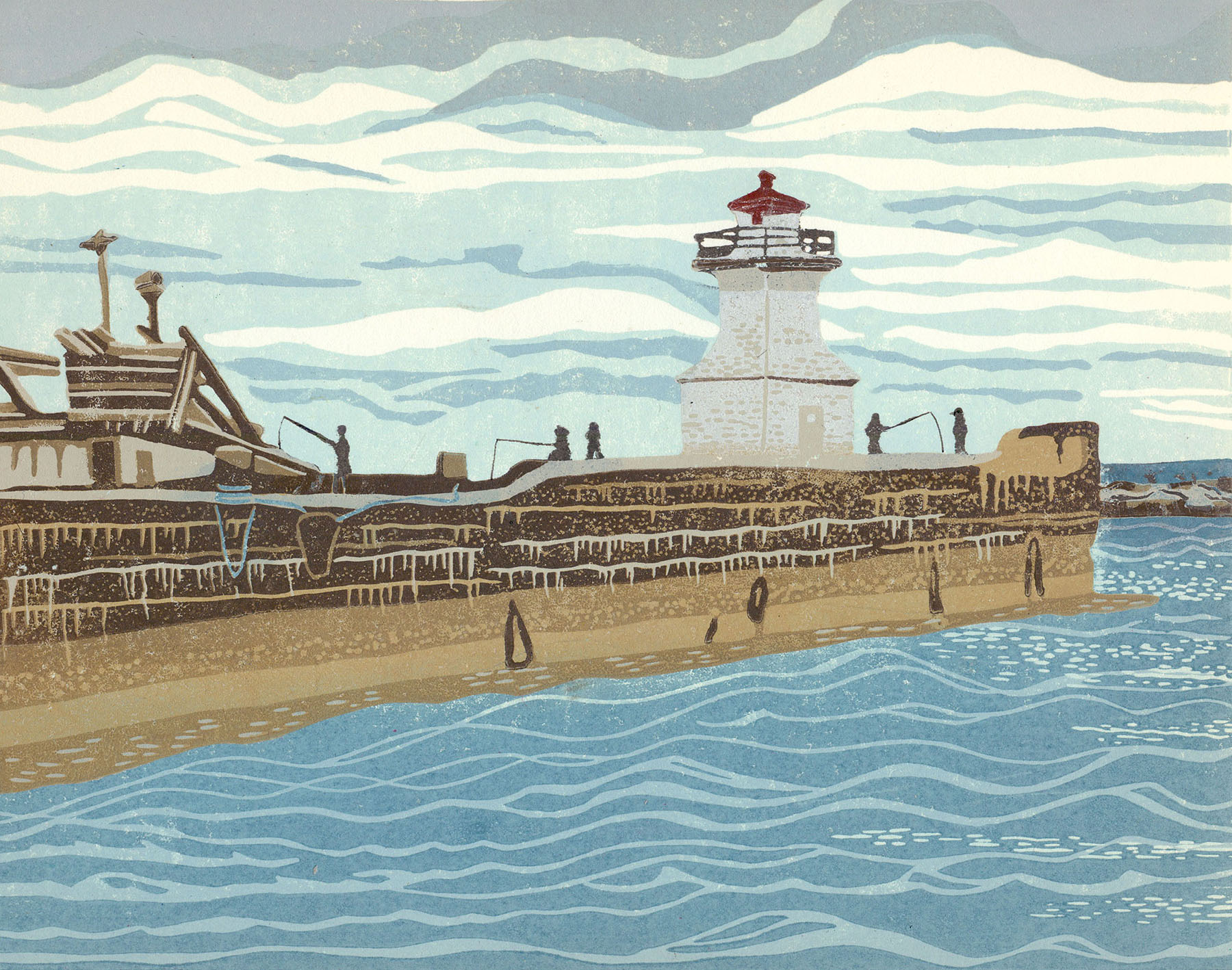 Original Linoleum Print for Sale Original Linocut Landscape - Cape Tormentine, NB