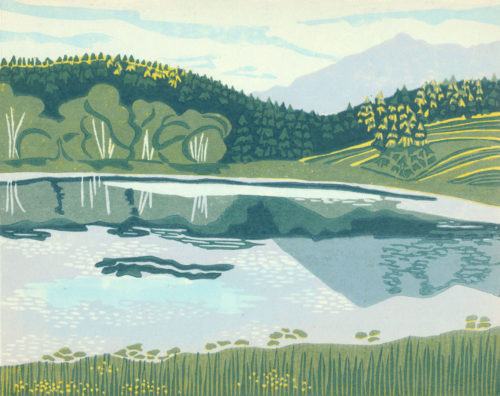 Original Linocut Landscape - Wapiti Lake, Kootenays, BC