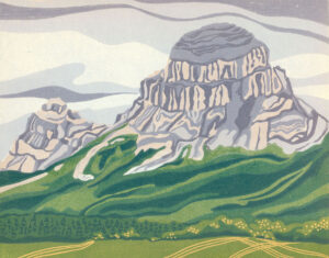 Original Linocut Landscape - Crowsnest Mt, Alberta