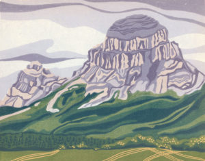 Original Linocut Landscape - Crowsnest Mt, Alberta