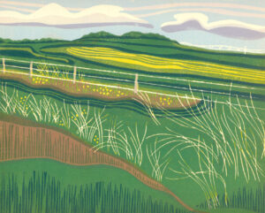 Original Linocut Landscape - Southern Alberta rural landscape