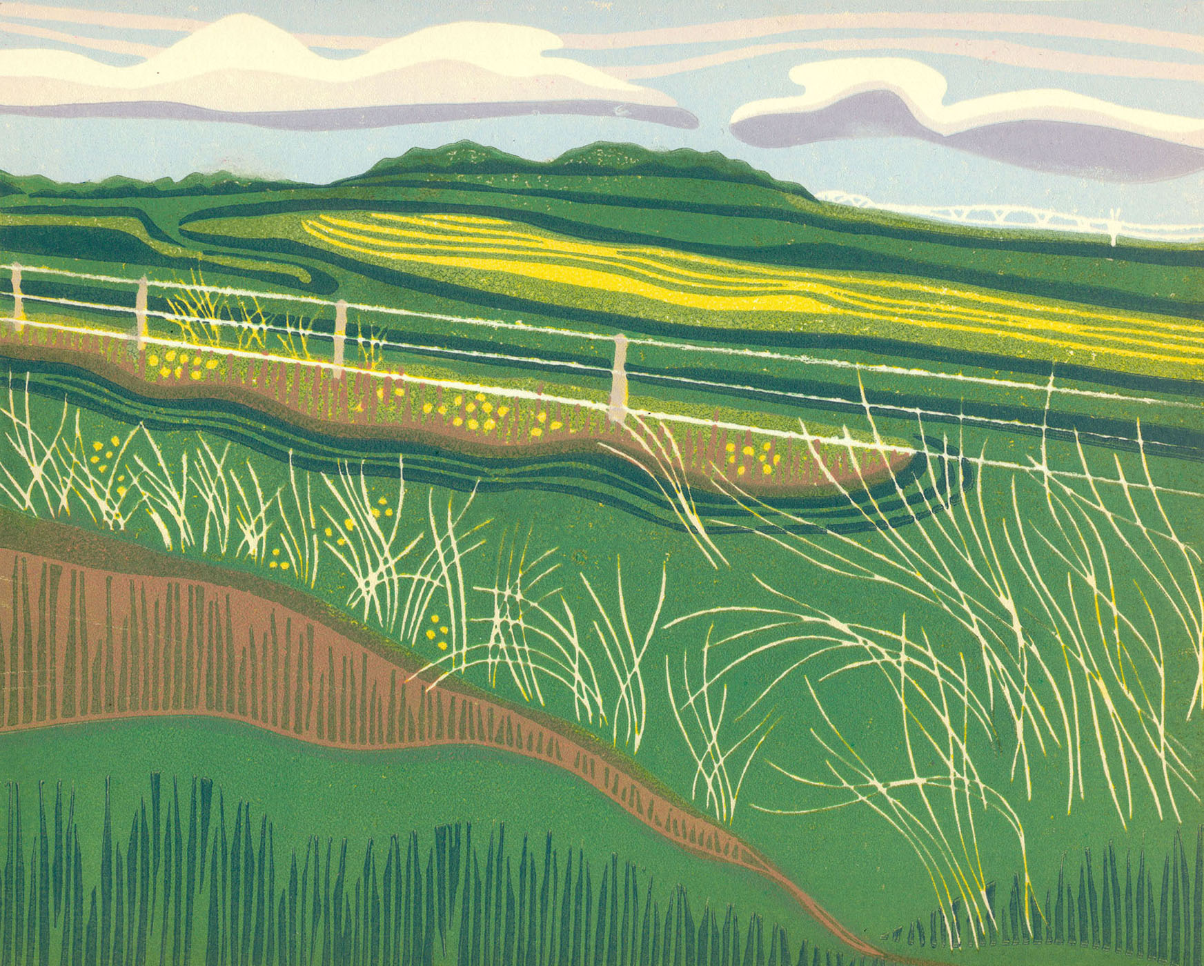 Original Linoleum Print for Sale Original Linocut Landscape - Southern Alberta rural landscape