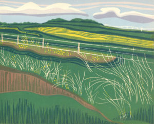 Original Linocut Landscape - Southern Alberta rural landscape