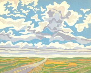 Original Linocut Landscape - Saskatchewan sky and landscape
