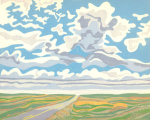 Original Linocut Landscape - Saskatchewan sky and landscape