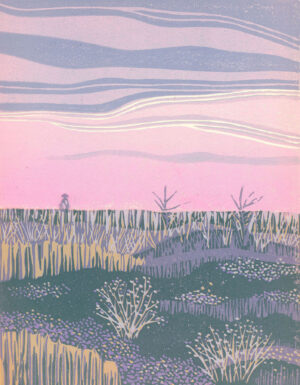 Hand-carved linocut print by Kate Goetz