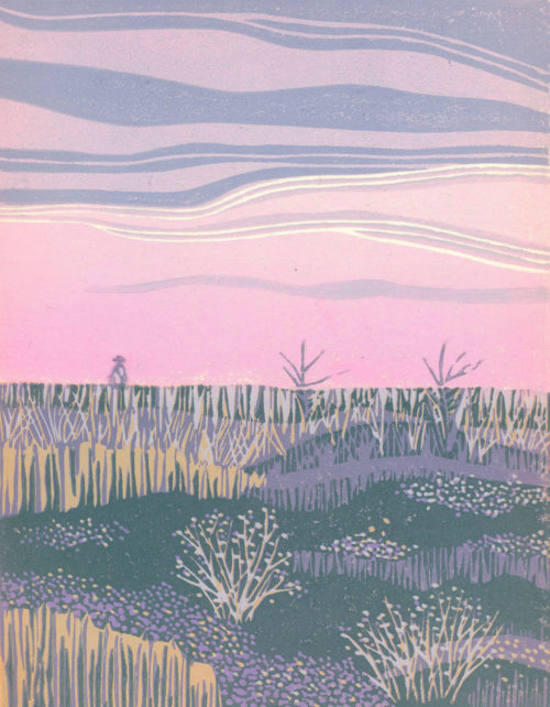 Original Linocut Landscape - Grasllands Nat. Park, SK