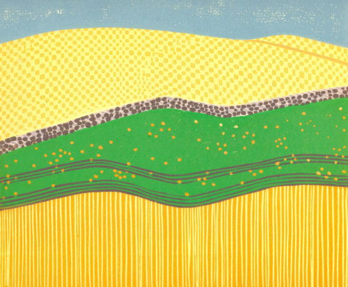 Original Linocut Abstract Landscape - La Grande Oregon