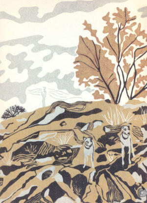 Original Linocut Landscape - Mountain Minstrel