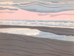 Original Linocut Landscape - Beachside, Oregon Coast