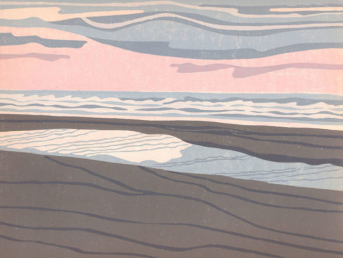 Original Linocut Landscape - Beachside, Oregon Coast