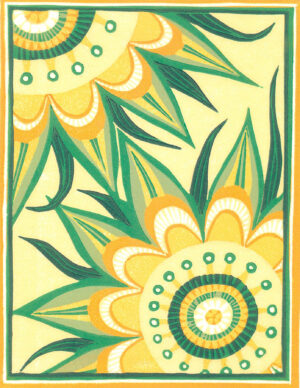 Original Linocut Floral - Stylized Sunflowers