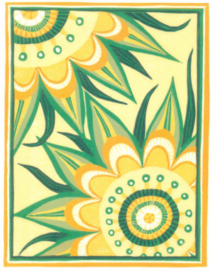 Original Linocut Floral - Stylized Sunflowers
