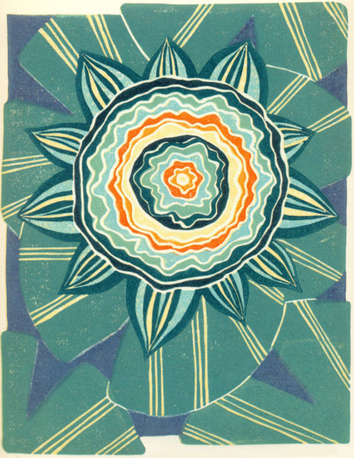 Original Linocut Stylized Floral - Waterlily Mandala