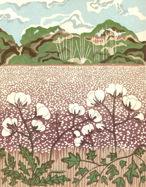 Original Linocut Landscape - For the Love of Cotton