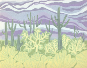 Original Linocut Landscape - The Colour of Spring