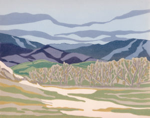 Original Linocut Landscape - Rattler Mountain, CA