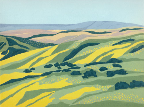 Original Linocut Landscape - Carrizo Plain