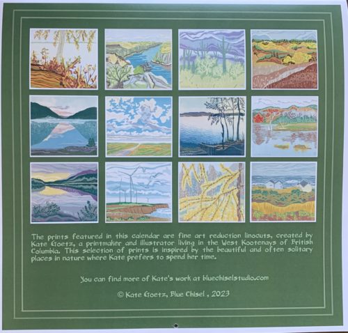 Art Calendar 2024 - Linocuts by Kate Goetz - Blue Chisel Studio