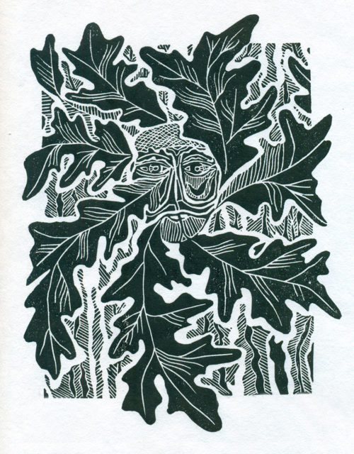 Original Linocut folk art - Jack in the Green