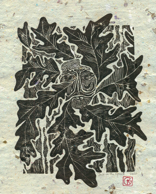 Original Linocut folk art - Jack in the Green
