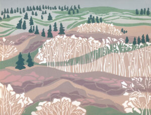 Spring Comes Like a Rose. Hand-carved, limited-edition, original linoleum print by Kate Goetz, Blue Chisel Studio. Signed and numbered by the artist.