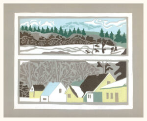 Winters's View. Hand-carved, limited-edition, original linoleum print by Kate Goetz, Blue Chisel Studio.